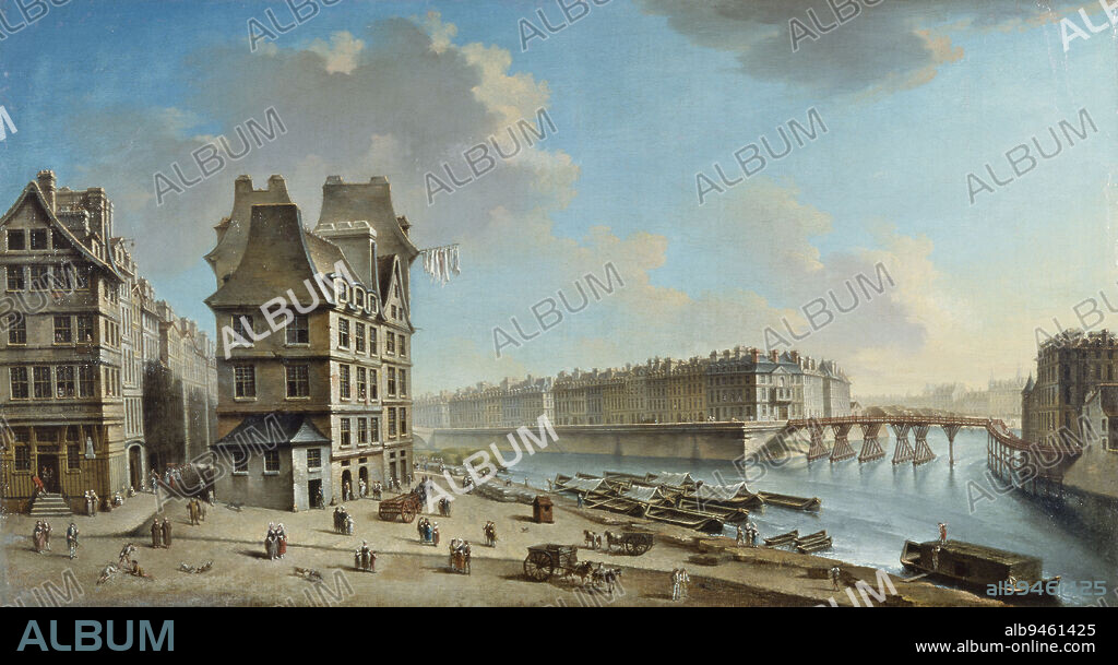 La Grève, l'Ile Saint-Louis et le Pont Rouge, vus de la place de la Grève, Raguenet, Nicolas Jean-Baptiste, Peintre, Vers 1754, Peinture, Tableau, Height: 46.5 cm, Width: 84 cm.