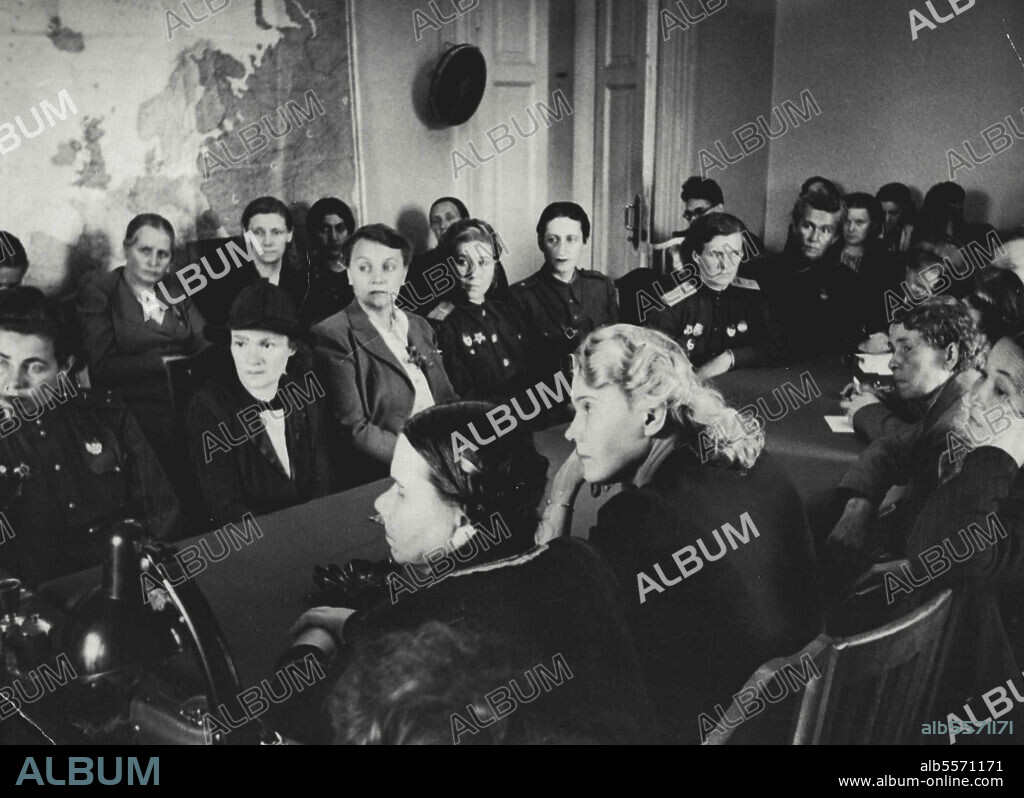 Fourth Soviet Women's Anti-Fascist Meeting -- The second plenary session of the Soviet Women's Anti-Fascist Committee took place on Australia 24, 1944 in the Committee building. Delegates to the fourth Soviet Women's Anti-Fascist meeting were present. Above, a view of the conference hall. September 3, 1951. (Photo by V. Musinov).