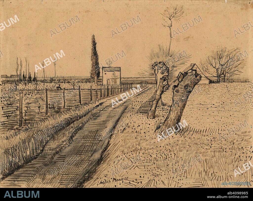 VINCENT VAN GOGH. Landscape with Path and Pollard Willows. Date: March 1888, Arles. Dimensions: 25.8 cm x 34.7 cm.