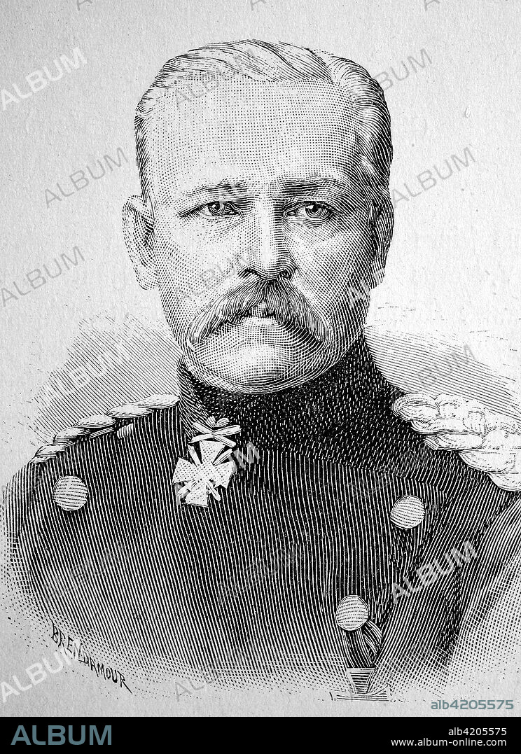 Hermann Konstantin von Gersdorff, 1809 - 1870,Was a Prussian officer, most recently a lieutenant-general, and commander of the 22nd Division, Situation from the time of The Franco-Prussian War or Franco-German War,  Deutsch-Franzoesischer Krieg, 1870-1871, Reproduction of an original woodcut from the year 1885, digital improved.