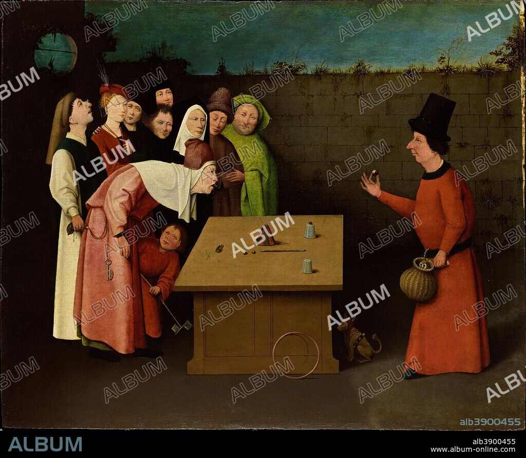 HIERONYMUS BOSCH. The Conjurer. Date/Period: Between 1496 and 1525. Painting. Oil on oak. Height: 53 cm (20.8 in); Width: 65 cm (25.5 in).