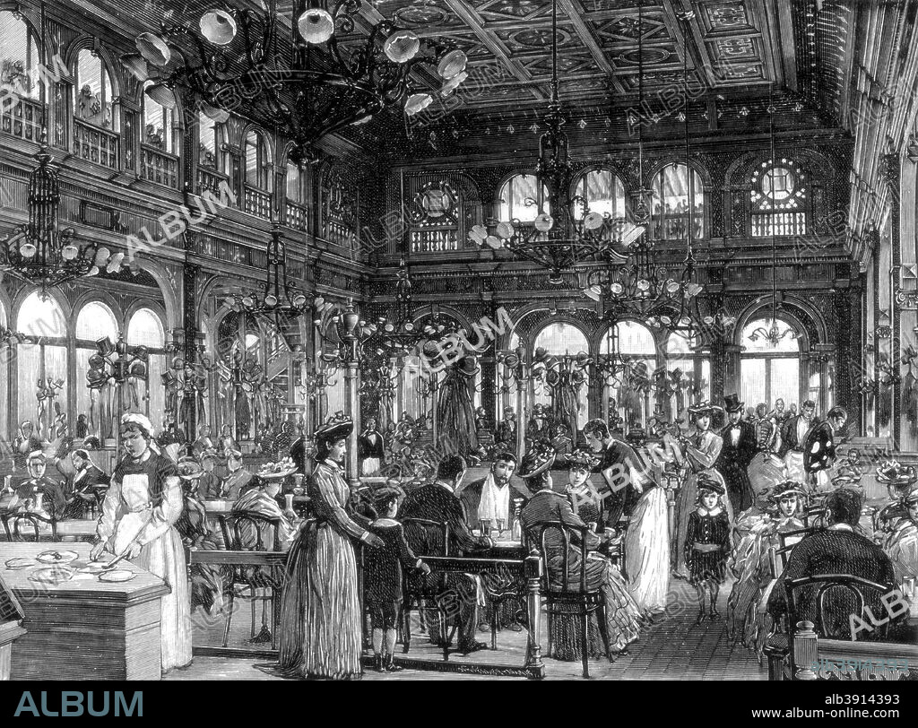 The Duval Restaurant on the Quai de Billy, Paris, 1889. A print from Figaro Exposition, Simpkin, Marshall, Hamilton, Kent and Co, Limited, 4 Stationers Hall Court, London, 1889.