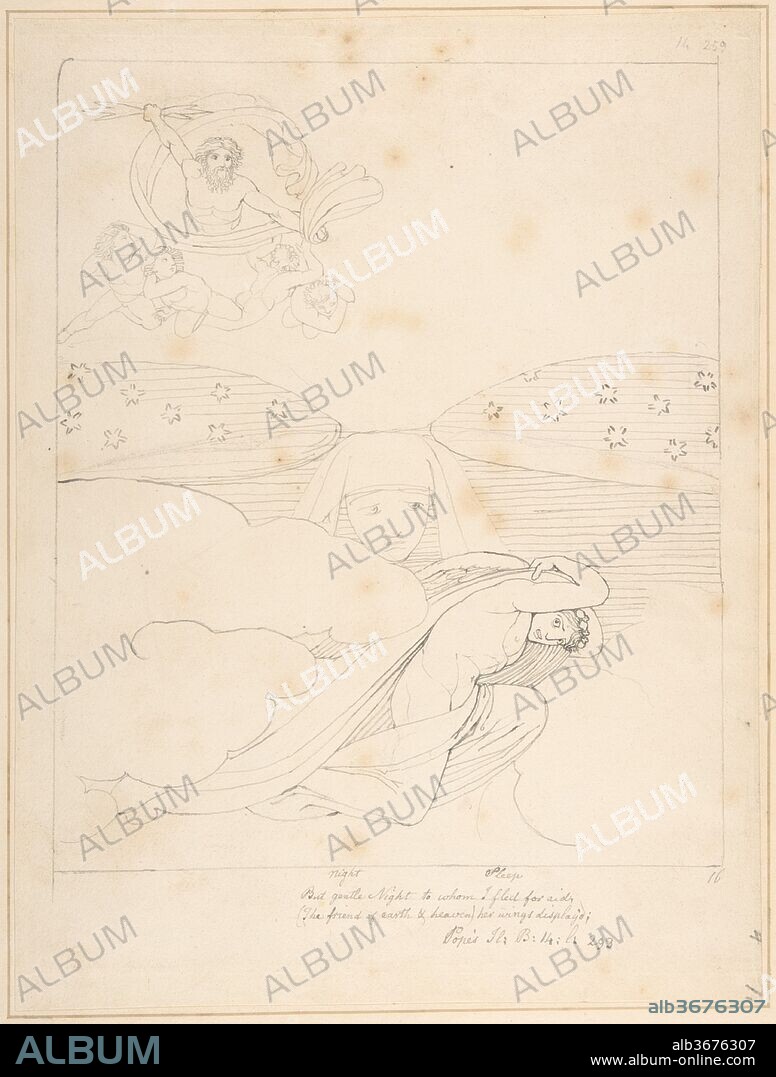 Sleep Escaping from the Wrath of Jupiter - "But gentle Night to whom I fled for Aid (the Friend of Earth and Heaven), Her Wings Display'd" (Pope's Iliad, Book 14, line 293). Artist: John Flaxman (British, York 1755-1826 London). Dimensions: Sheet: 11 x 8 5/16 in. (27.9 x 21.1 cm). Date: 1793.