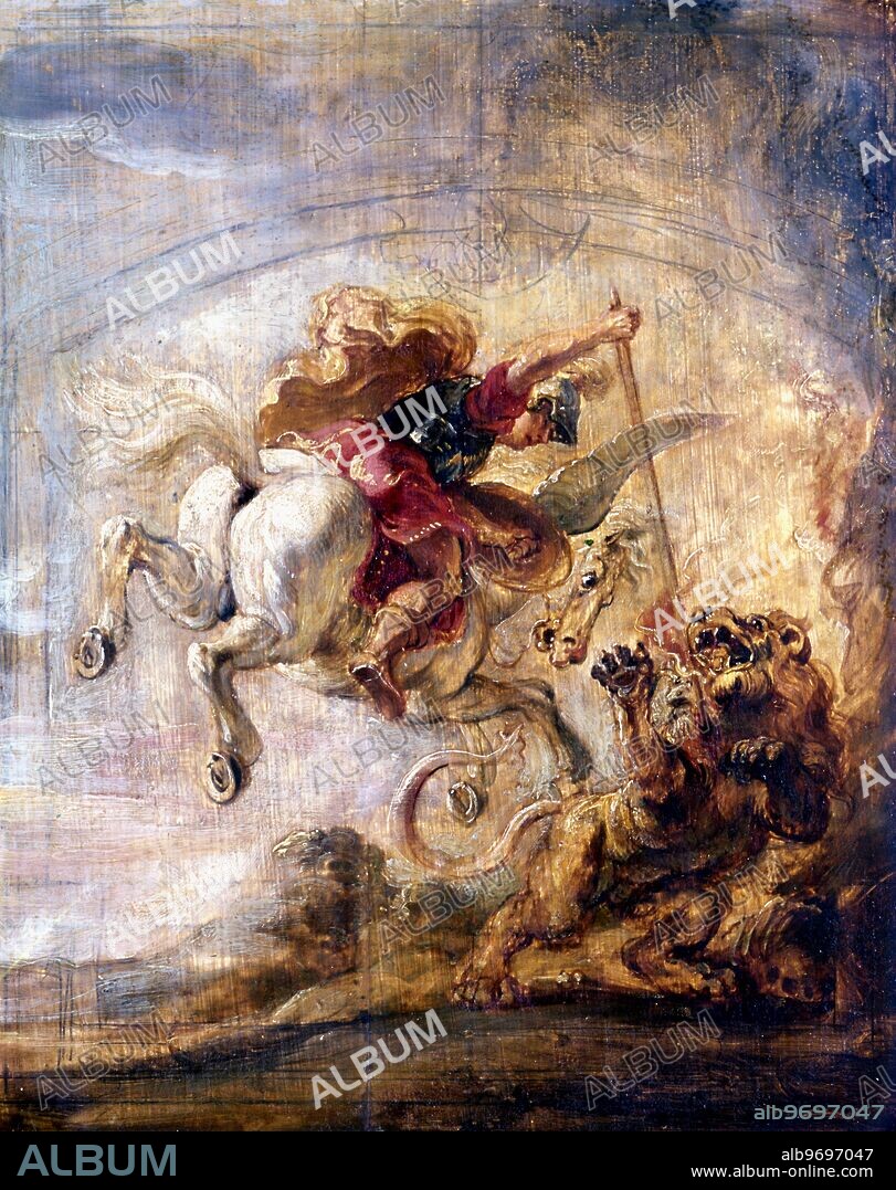 Bellerophon Riding Pegasus Fighting the Chimaera, 1635. Bellerophone monte sur Pegase, transperce la Chimere; . By Peter Paul Rubens (1577-1640) . In the Musee Bonnat, Bayonne, France . ©TopFoto.