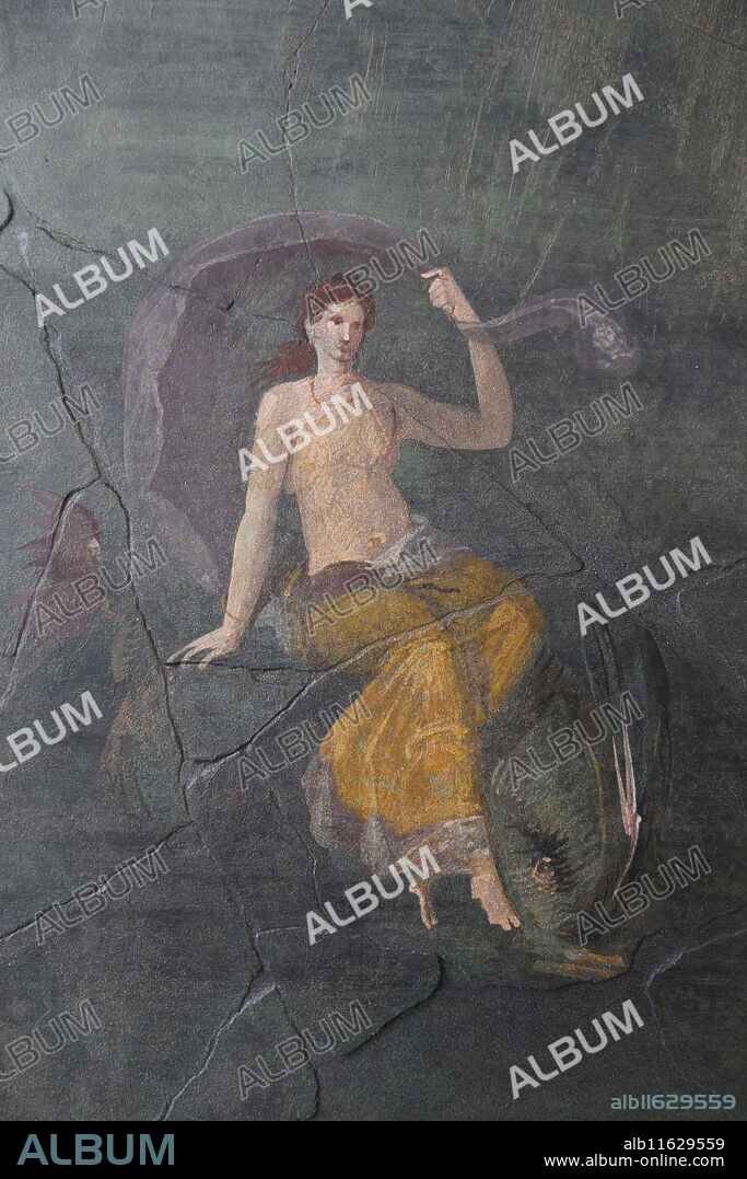 Painting from a cubiculum nocturnum (bedroom). Roman. Augustan era, 1st C. AD. From Villa of Agrippa Postumus at Boscotrecase, Italy. Detail Galata. Metropolitan Museum. NY. USA.