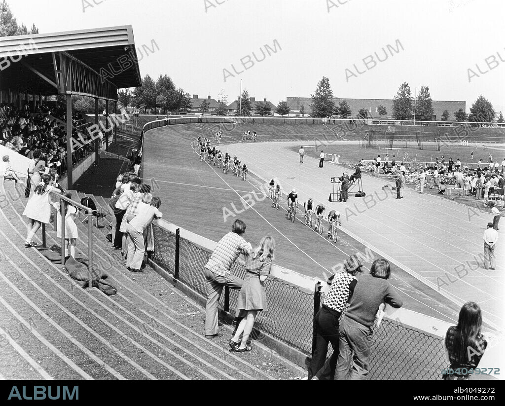 Harvey Hadden Stadium, Bilborough, Nottingham, September 1975. This athletics stadium was opened on 8 August 1959 by Sir Arthur Porritt and was named after a local entrepreneur. It was upgraded to a synthetic (Tartan) track on 16th June 1974. The athletics track is surrounded by a 460m cycle velodrome. A covered stand was built in the 1970s. The Notts AC clubhouse is at the track. A sports centre, adjacent to the track, opened in 1990.