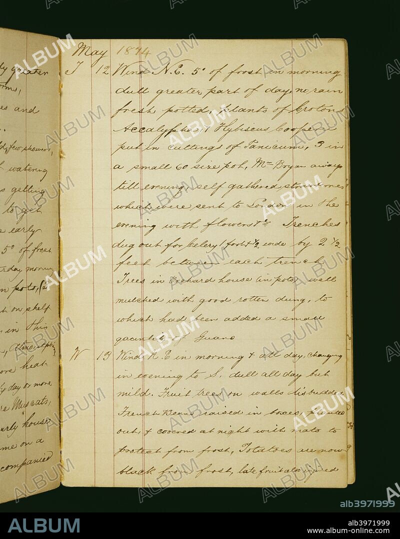 The gardening diary of William Cresswell, May 12-13 1874, Audley End House, Essex.