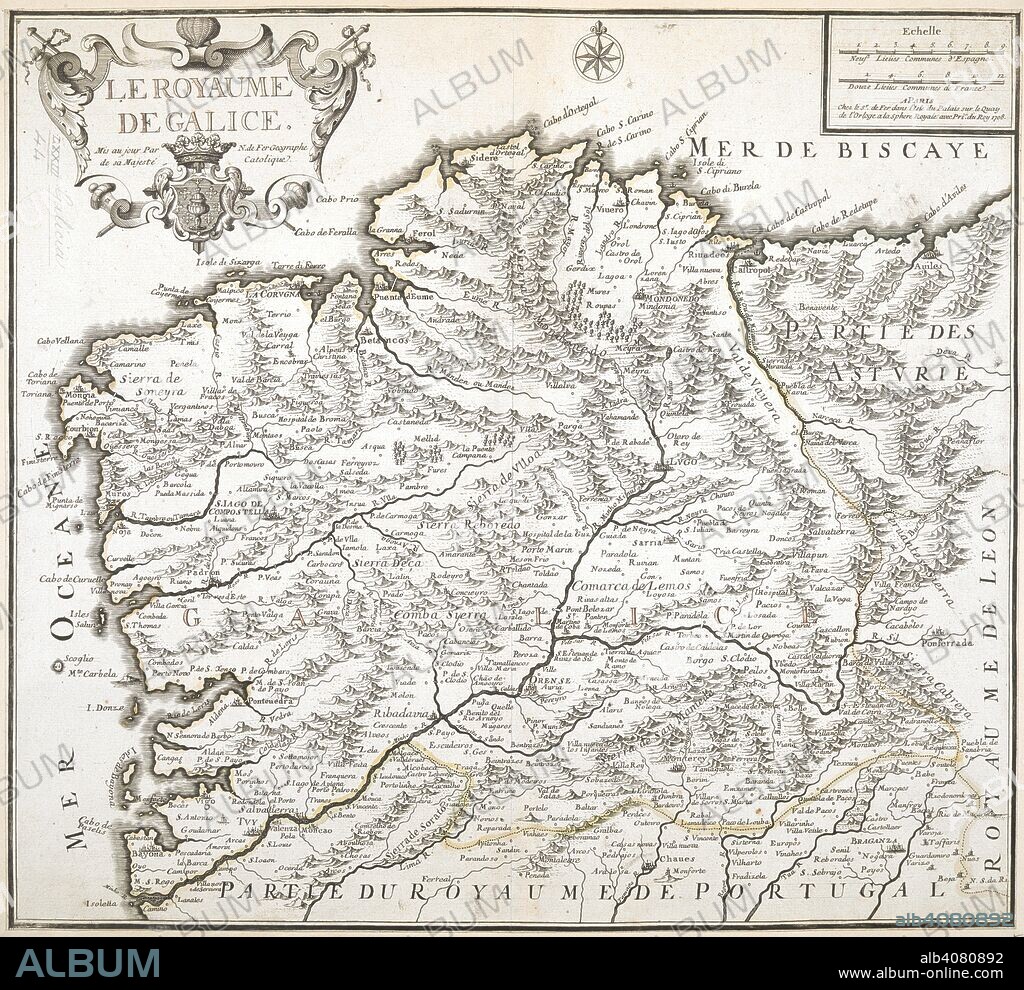 NICOLAS DE FER. A map of the Kingdom of Galicia. Le Royaume de Galice. 1708. Source: Maps K.Top.73.44.