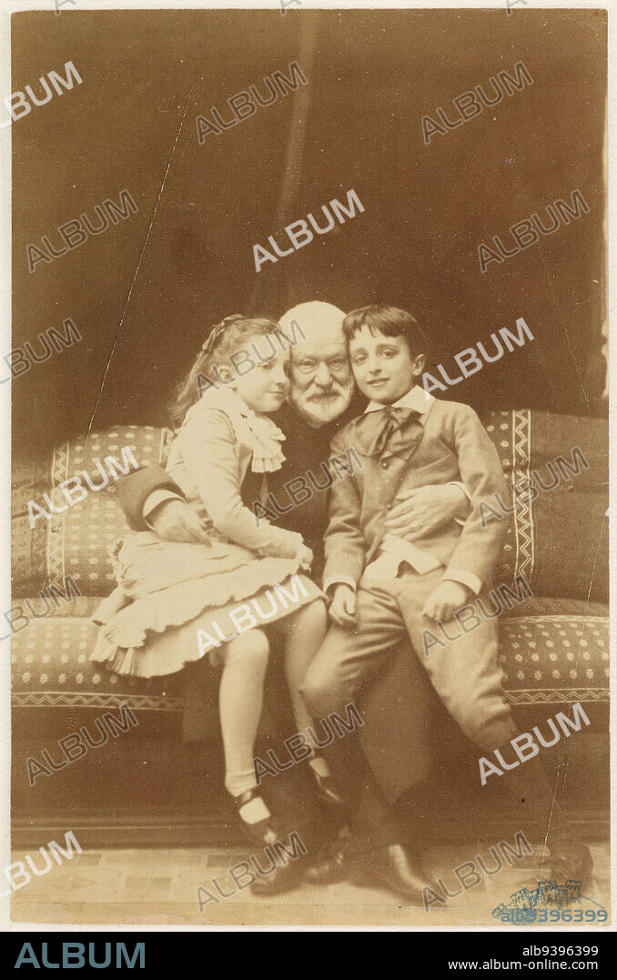 Victor Hugo with his grandchildren Georges and Jeanne, Melandri, Achille, Photographer, In 1881, 19th century, House of Victor Hugo - Hauteville House, Photograph, Albumen print, Paris, Height: 13.8 cm, Width: 9 cm.