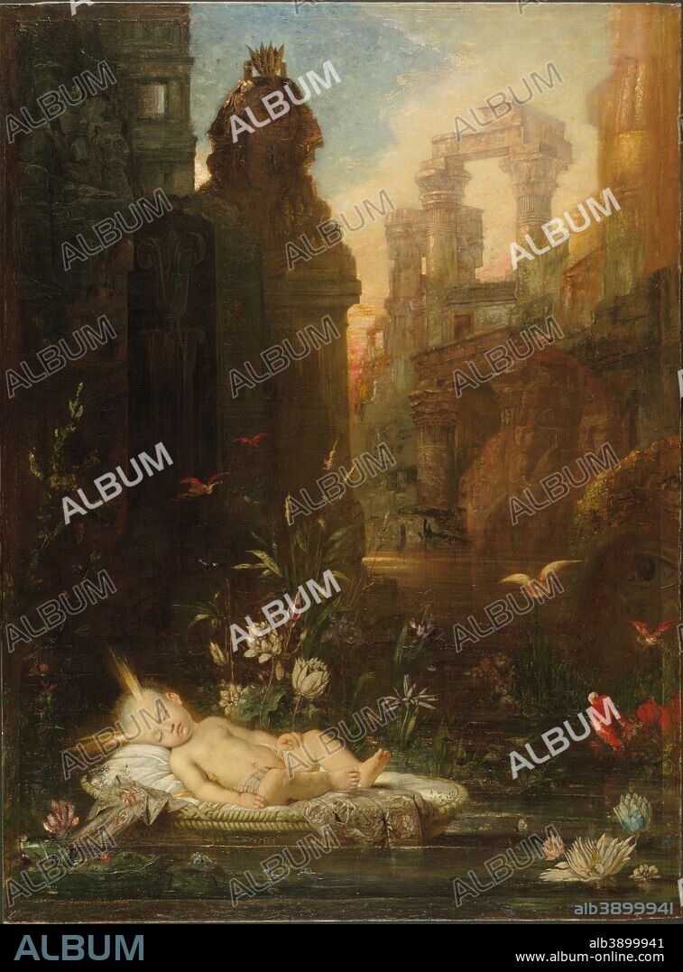 GUSTAVE MOREAU. The Infant Moses. Date/Period: Ca. 1876-1878. Painting. Oil on canvas. Height: 185 cm (72.8 in); Width: 136.2 cm (53.6 in).