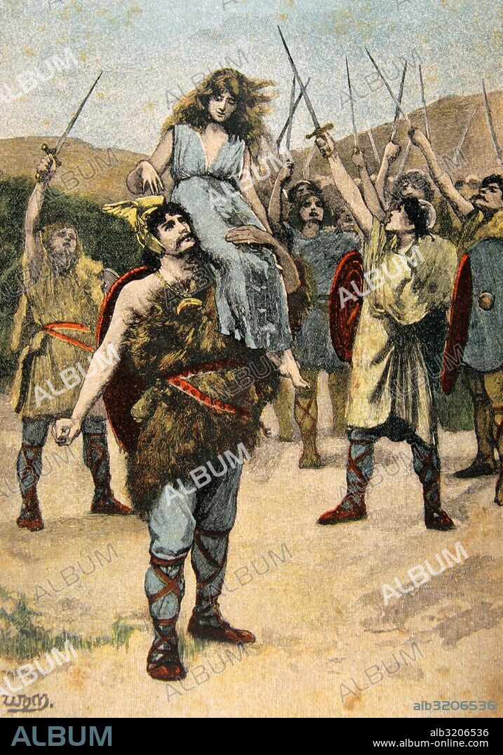 Erico I de Noruega. Conocido como Erik Hacha Sangrienta. Segundo rey de Noruega. Reinó entre los años 930-934. Grabado a color. Siglo XIX.
