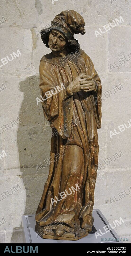 San Nicodemo. Judio fariseo y miembro del Sanedrín que aparece en el Nuevo Testamento, protagonista de un diálogo con Jesús. Talla procedente del Bajo Rin, Alemania. Hacia el año 1500. Madera, policromía. Museo Schnütgen, Colonia, Alemania.