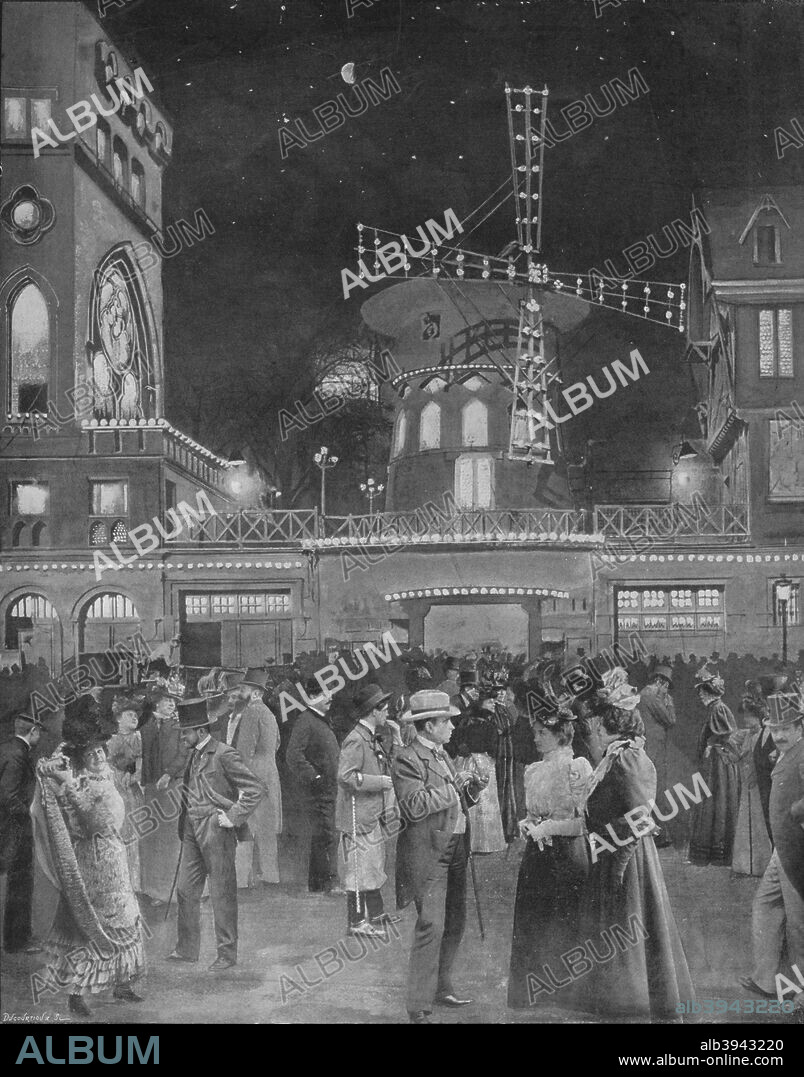 'Montmartre S'Amuse La Sortie Du Moulin Rouge', 1900. From Le Panorama - Paris la Nuit No. 1, [Librairie D'Art - Ludovic Baschet editeur, Paris, 1900].