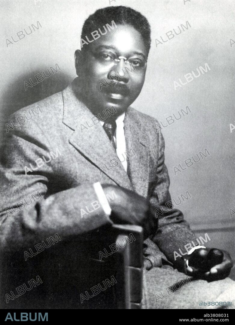 Undated photograph of Douglas. Aaron Douglas (May 26, 1898 - February 3, 1979) was an African-American painter and a major figure in the Harlem Renaissance. In 1925, he moved to NYC and began to produce illustrations for The Crisis and Opportunity, the two most important magazines associated with the Harlem Renaissance. His illustrations appeared in books by James Weldon Johnson, Countee Cullen, Alain Locke, and other prominent black writers, activists, and intellectuals. During the early 1930s he completed the most important works of his career, his murals at Fisk University and at the 135th Street Branch of the NYPL. In 1940, he moved to Nashville, where he founded the Art Department at Fisk University and taught for 27 years. His best-known paintings are semi-abstract, and feature flat forms, hard edges, and repetitive geometric shapes. His art was shown across the US at universities, galleries, and museums, including the Harmon Foundation, Museum of Fine Arts in Dallas, Howard University's Gallery of Art, Brooklyn Museum, and NY's Gallery of Modern Art. He died in 1979 at the age of 80.