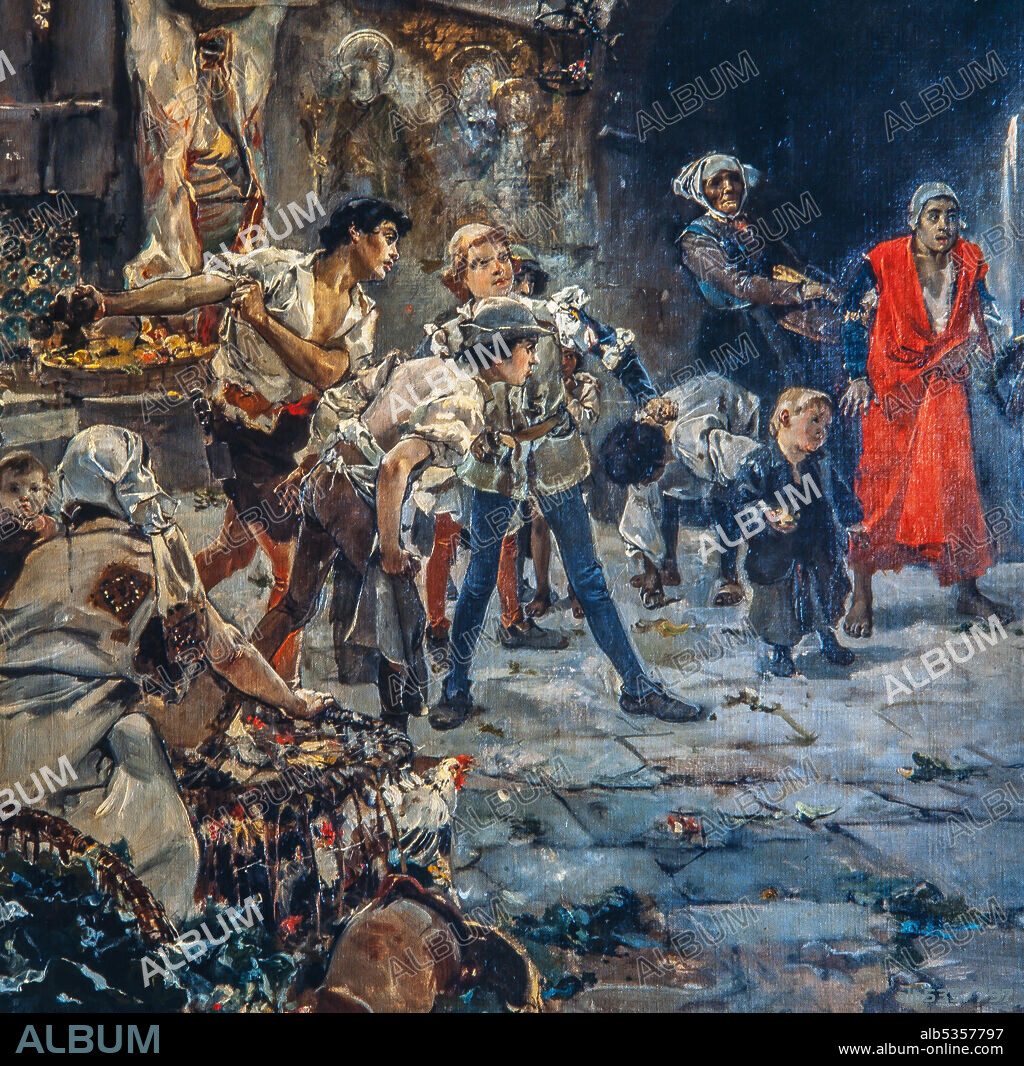 VALENCIA. JOAQUIN SOROLLA / MUSEO DE BELLAS ARTES. Joaquin Sorilla/ El Padre Jofre protegiendo a un loco, 1887. Detalle. Diputación provincial de Valencia depositado en el Palau de la Generalitat de Cataluña.