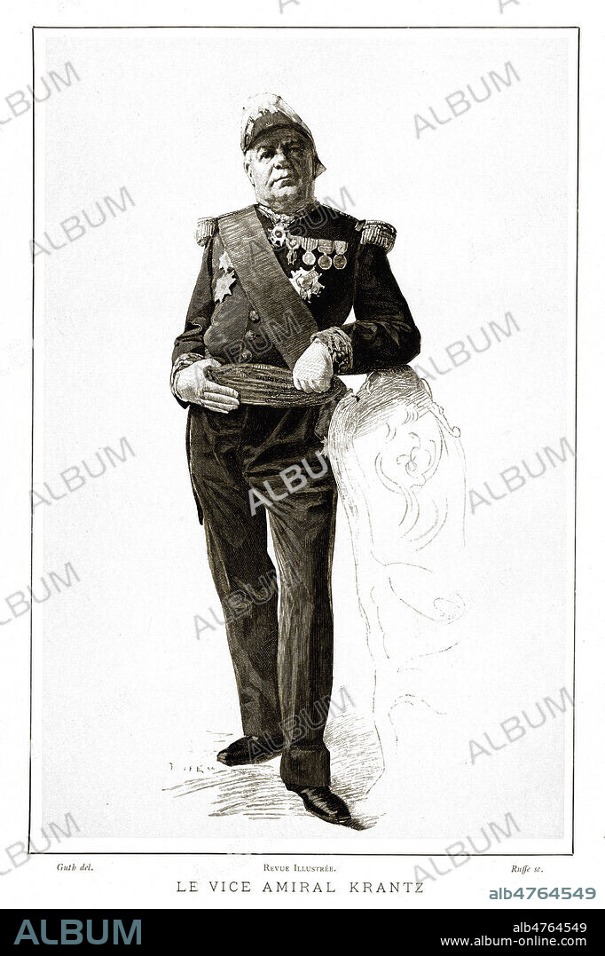 Portrait de Jules françois emile KRANTZ (1821-1914) Amiral et homme politique français. Illustration de GUTH pour la Revue Illustree en 1888. Credit : Collection KHARBINE-TAPABOR.