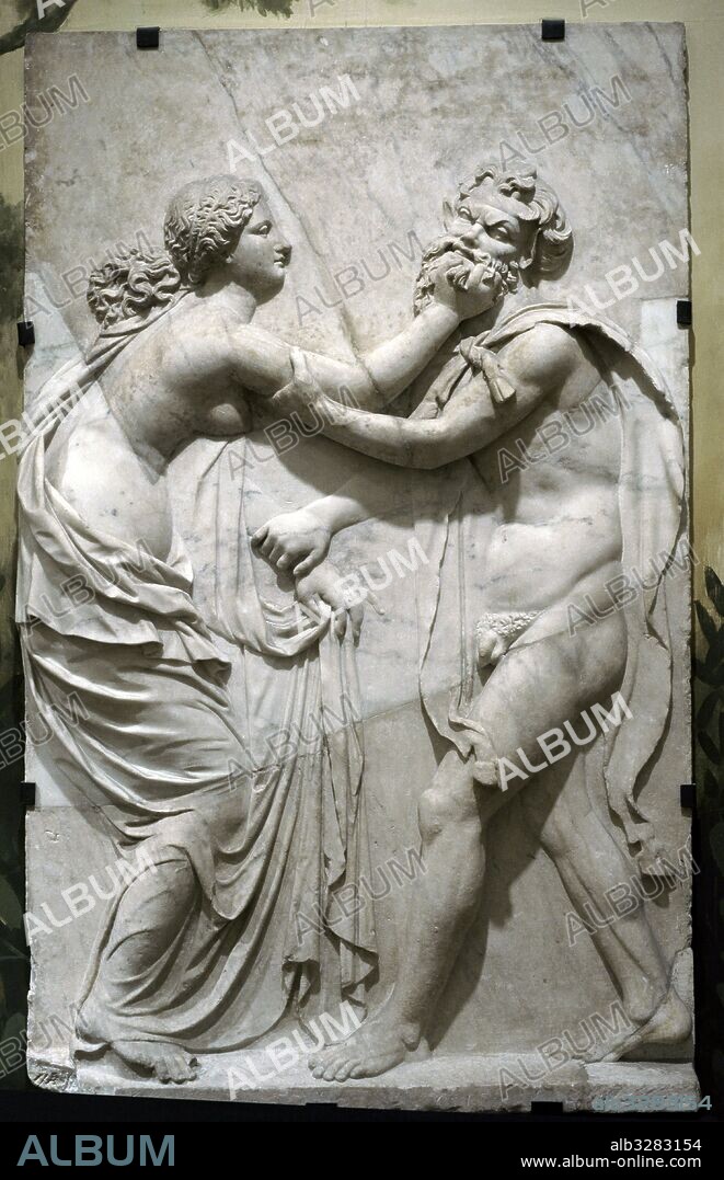 Nymph and old satyr. Relief. From Herculaneum.1st century AD. National Archaeological Museum, Naples, Italy.