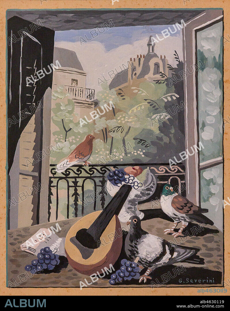 Museo Novecento: "The window and the doves"", by Gino Severini,1931. Tempera on paper.