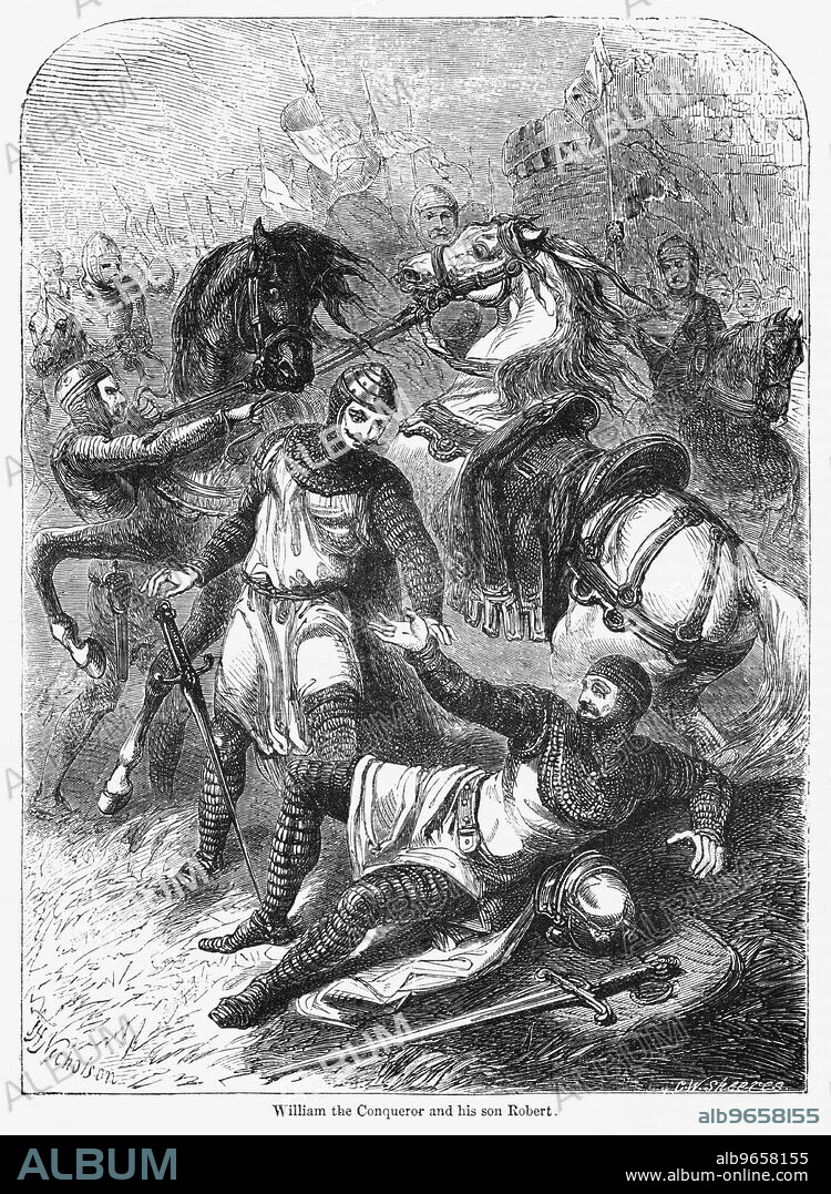 William the Conqueror and his son Robert, Illustration from John Cassell's Illustrated History of England, Vol. I from the earliest period to the reign of Edward the Fourth, Cassell, Petter and Galpin, 1857.