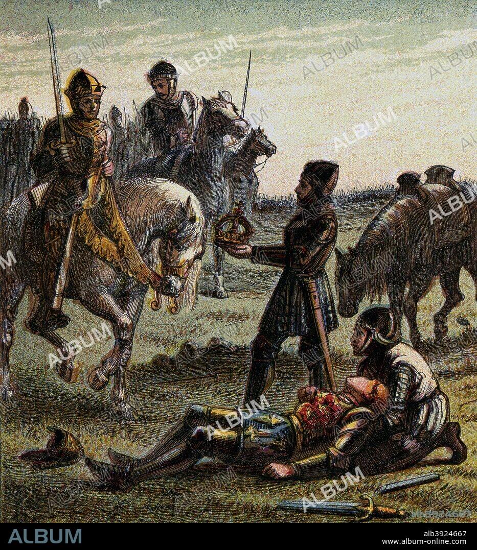 'Death Of Richard The Third', 1485, (c1850). King Richard III (1452-1485) dies at the Battle of Bosworth Field. Colour plate from Pictures of English History, George Routledge & Sons, (London, New York, c1850).