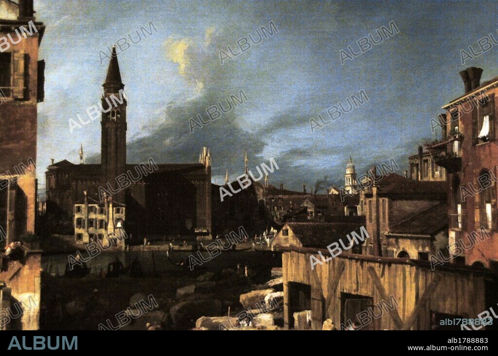 Giovanni Antonio Canal (1697Ð1768) known as Canaletto. Venetian painter. The StonemasonÕs Yard (1726-1730). Known as Campo San Vidal and Santa Maria della Carita. Oil painting. National Gallery. Londres. England. UK.