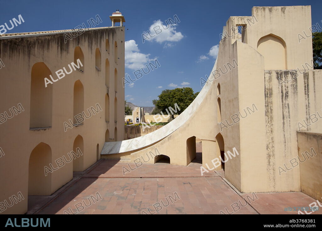 Observation deck of The Giant Sundial, Samrat Yantra, The Supreme Instrument, at The Observatory in Jaipur, Rajasthan, India.