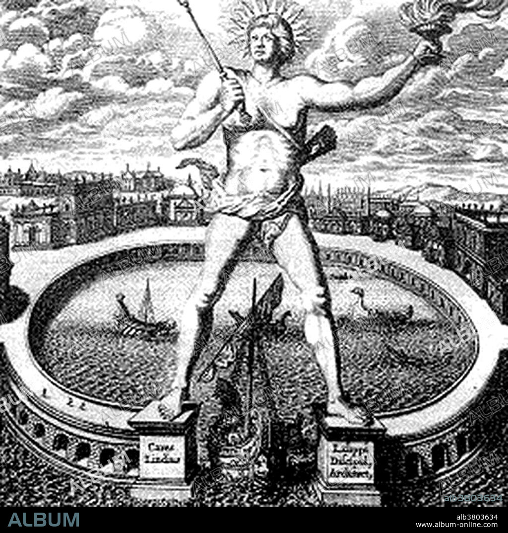 Colossus of Rhodes, statue of the Greek sun god Helios, and one of the Seven Wonders of the Ancient World. The statue was completed in 282 BC, and was destroyed 56 years later in an earthquake. The exact site of the Colossus is lost to memory. However, from ancient writers, we know that it stood somewhere at the entrance to the harbor at Rhodes (a Greek island in the Aegean Sea), it was approximately 100 feet high, it was made of bronze sections strengthened with masonry within, and that the popular idea of it, standing with legs astride, is false.