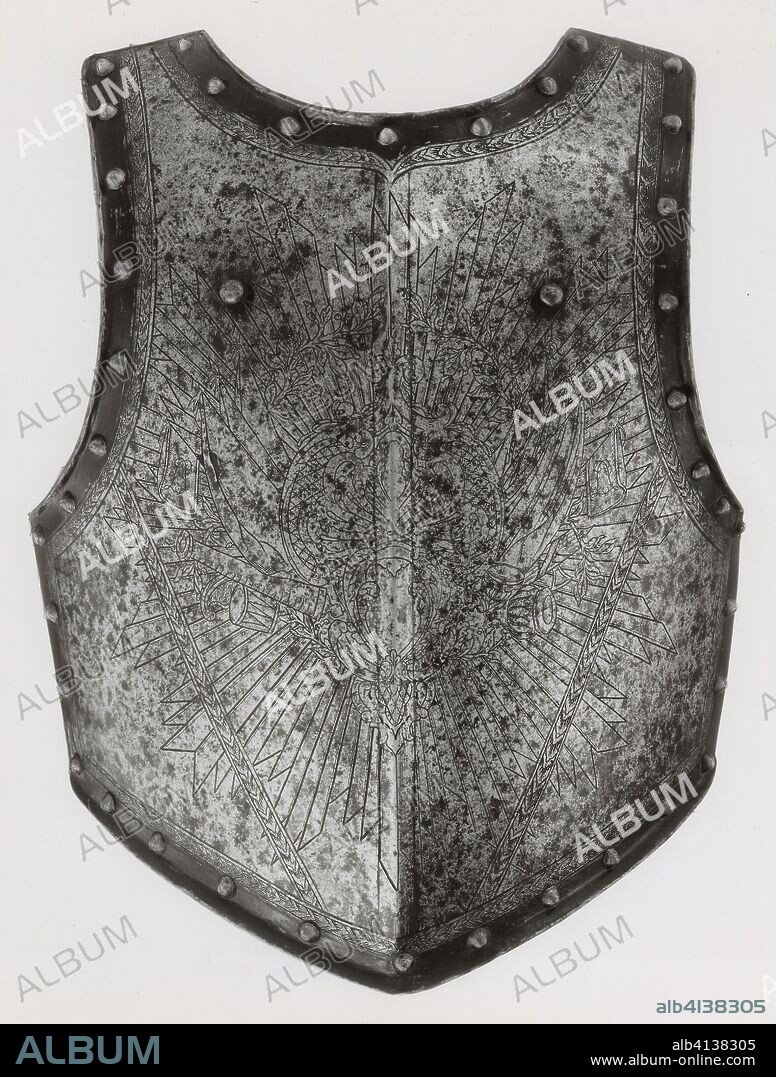 Breastplate of Cuirass. French. Date: 1670-1700. Dimensions: Breastplate Wt. 13 lb. 7 oz.
Backplate Wt. 14 lb. 5 oz. Steel, iron, and brass. Origin: France.