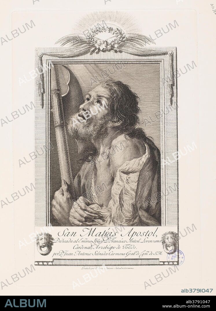 JUAN ANTONIO SALVADOR CARMONA and CALCOGRAFIA NACIONAL. Juan Antonio Salvador Carmona (Engraver); Calcografía Nacional (Printer) / 'Saint Mathias'. 1789 - 1795. Etching, Burin on continuous paper.