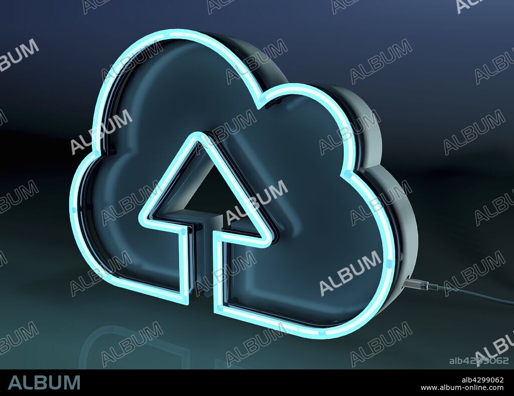 Arrow pointing up in neon cloud.