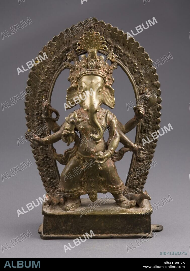 Six-Armed God Ganesha. Nepal. Date: 1601-1700. Dimensions: 29.4 x 19 x 8.1 cm (11 5/8 x 7 1/2 x 3 3/16 in.). Bronze with traces of red pigment. Origin: Nepal.