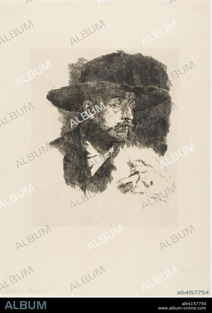 The Smoker. Wilhelm Leibl; German, 1844-1900. Date: 1872-1874. Dimensions: 228 x 185 mm (plate); 339 x 241 mm (sheet). Etching on ivory Japanese paper. Origin: Germany.