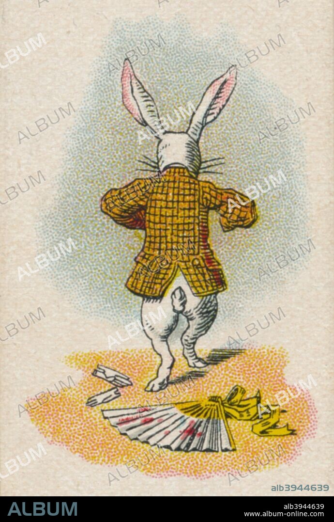 The Rabbit Running Away', 1930. The White Rabbit from Lewis Carroll's (1832-1898) 'Alice in Wonderland'. After an illustration by John Tenniel (1820-1914) colour printed by Edward Evans (1826-1905). From the 'Alice in Wonderland' series of cigarette cards produced by Carreras Limited, 1930.