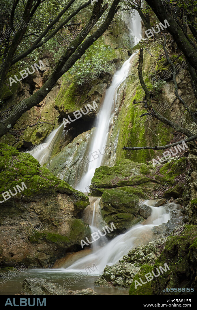 Salt des Freu waterfall, Torrent de Coanegra, Orient, Bunyola, Mallorca, Balearic Islands, Spain.