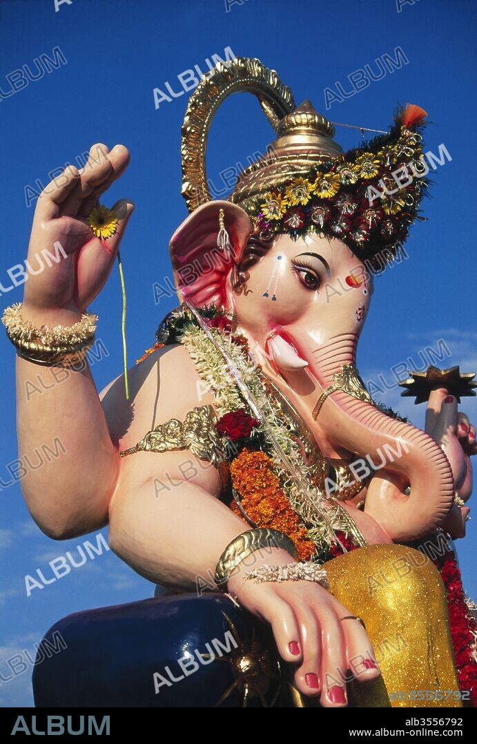 Ganesh ganpati Festival Elephant head Lord immersion visarjan close ups, girgaon, bombay mumbai, maharashtra, india.
