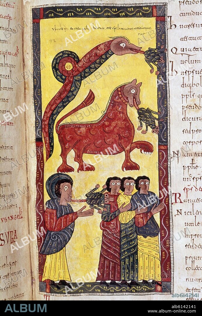 BEATO DE LIEBANA. COMENT APOCALIPSIS-DE LA BOCA DEL DRAGON, LA BESTIA Y EL FALSO PROFETA SALEN TRE ESPIRITUS INMUNDOS EN FORMA DE RANA - BEATO DEL ESCORIAL PG13.