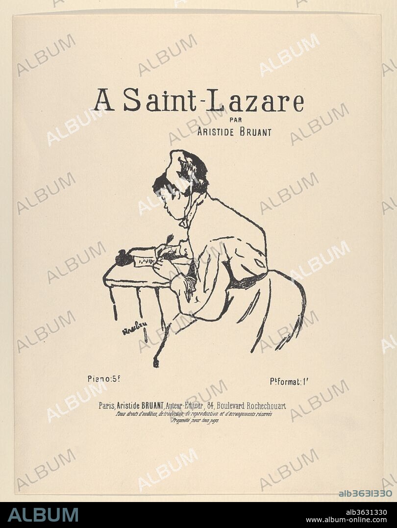 A Saint-Lazare par Aristide Bruant. Artist: Henri de Toulouse-Lautrec (French, Albi 1864-1901 Saint-André-du-Bois). Dimensions: Image: 13 3/4 × 10 5/8 in. (35 × 27 cm).