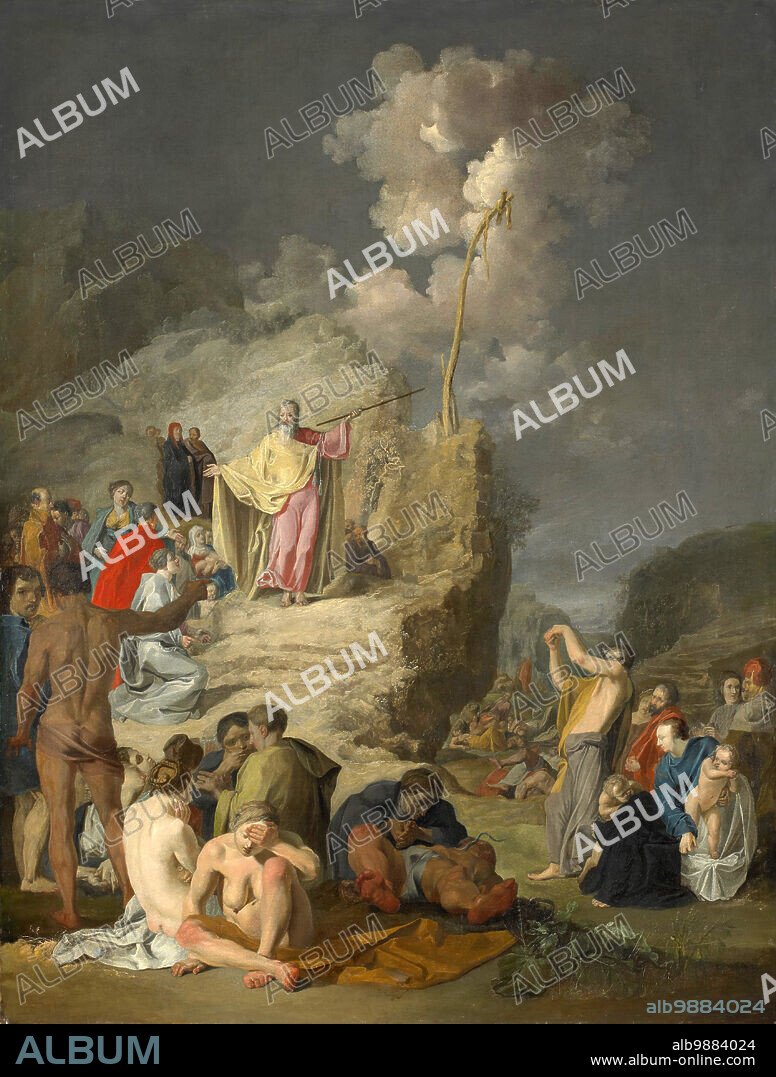 Story of Prophet Moses, Moses and the Brazen Serpent, Painting by Pieter Franz de Grebber, Historic, Digitally restored reproduction from an 18th or 19th century original.