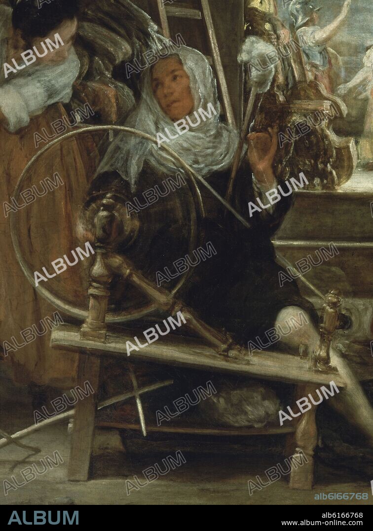 DIEGO VELAZQUEZ (1599-1660). LAS HILANDERAS O LA FABULA DE ARACNE - DETALLE DE LA RUECA - HACIA 1657 - O/L - NP 1173 - BARROCO ESPAÑOL - CONJUNTO 755.