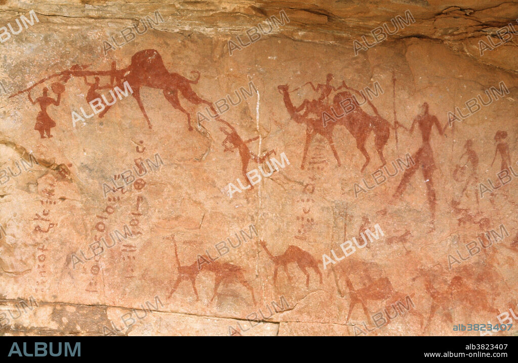 Prehistoric paintings, Tassili n'Ajjer plateau, South Algeria.