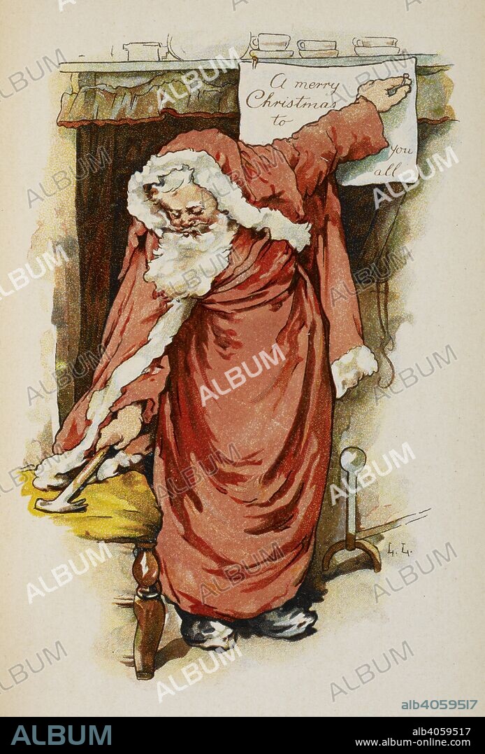 CLEMENT CLARKE MOORE y LIZZIE LAWSON. Father Christmas leaving a message. The night before Christmas / by Clement C Moore ; illustrated by Lizzie Lawson. London : Ernest Nister, [1904]. Source: Nister 273 page 17. Language: English.