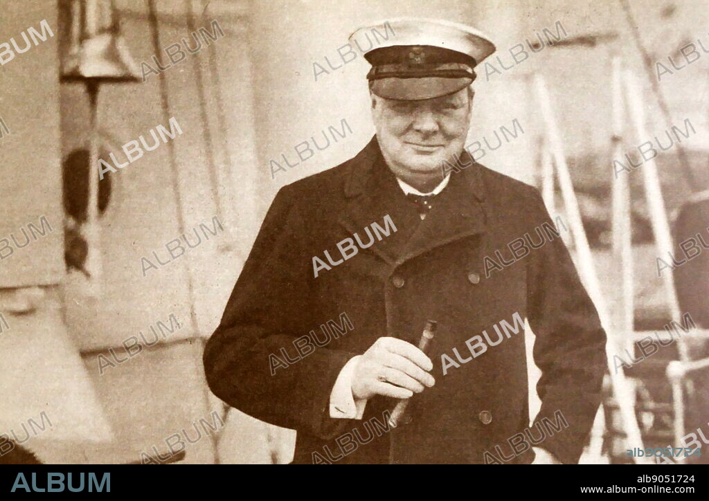 Photograph of Winston Churchill on board H.M.S. "Enchantress". Sir Winston Leonard Spencer-Churchill (1874-1965) a British politician and Prime Minister of the United Kingdom. Dated 20th Century.