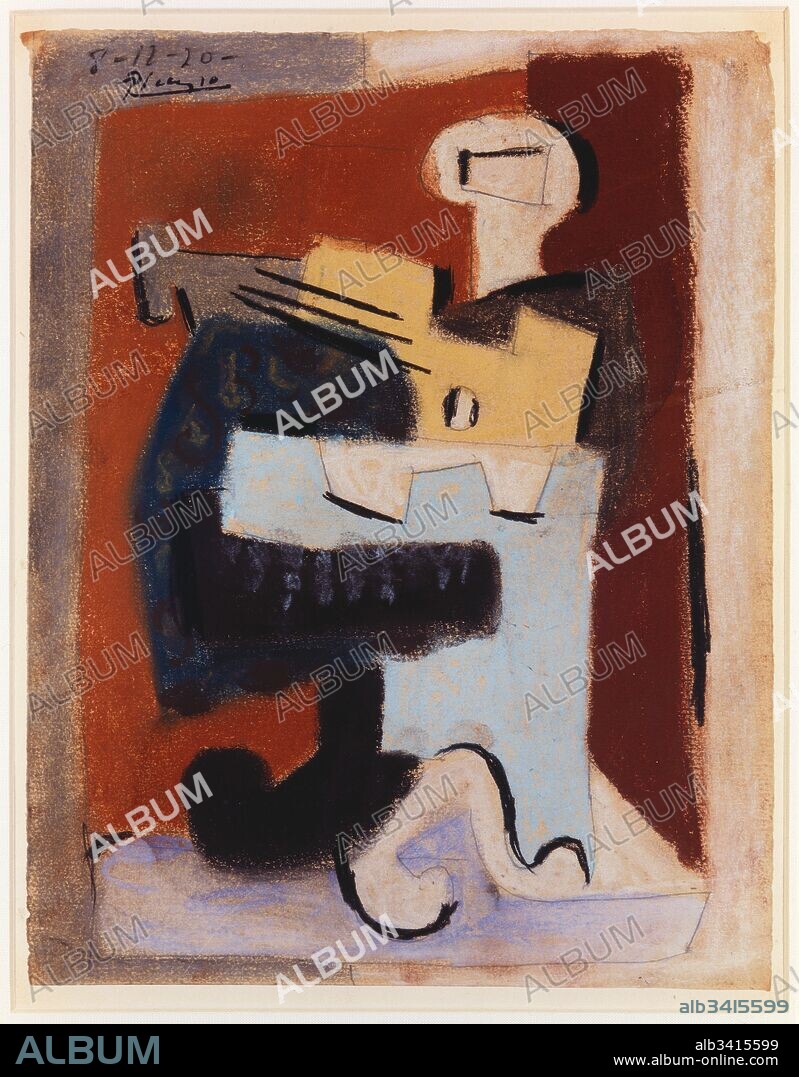 Pablo Picasso / 'Man with mandolin', 1920, Gouache on cardboard, 21 x 27 cm.