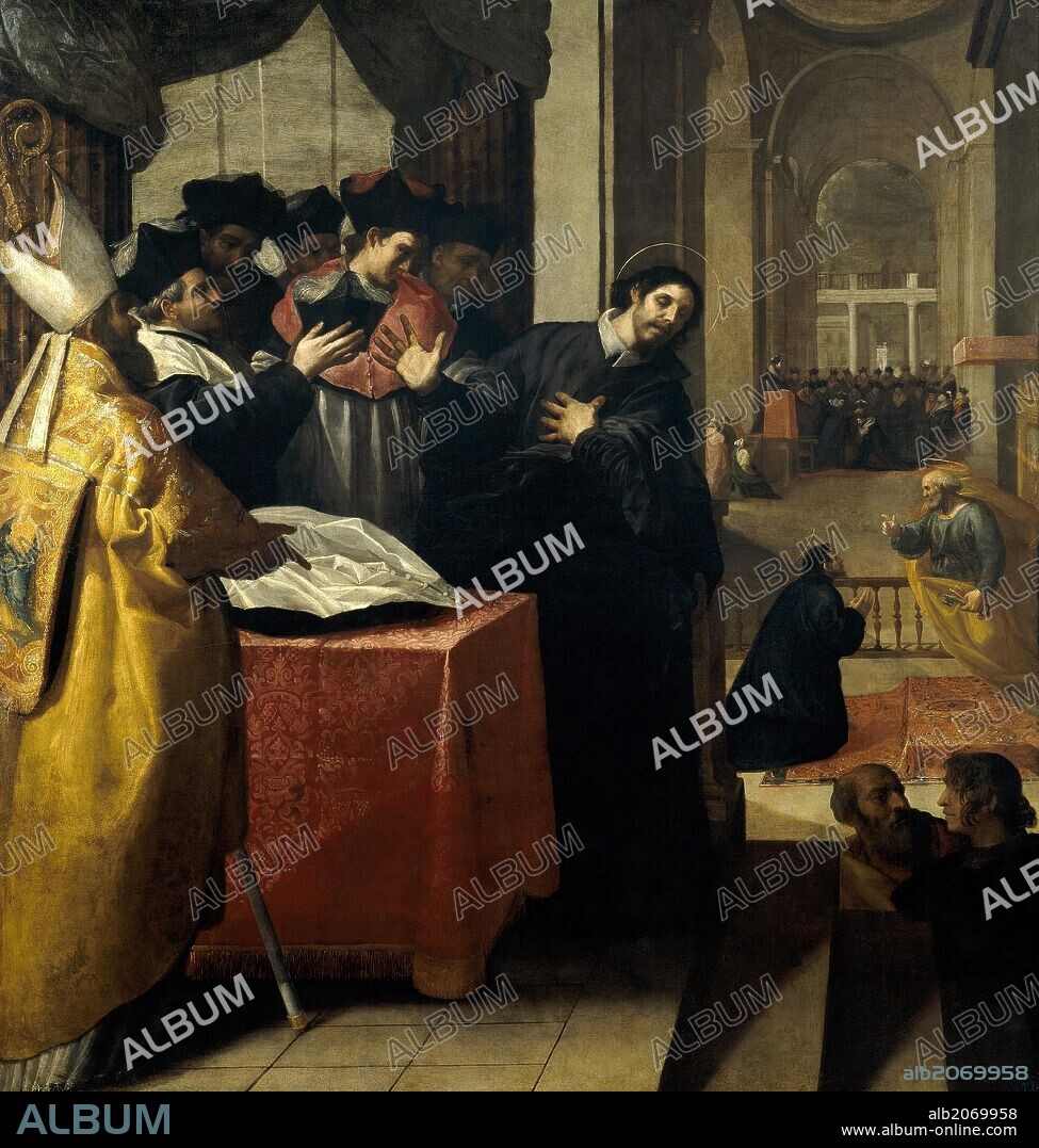 Vicente Carducho / 'San Juan de Mata renuncia al doctorado y lo acepta luego por inspiración divina', 1634, Spanish School, Oil on canvas, 240 cm x 234 cm, P03265.