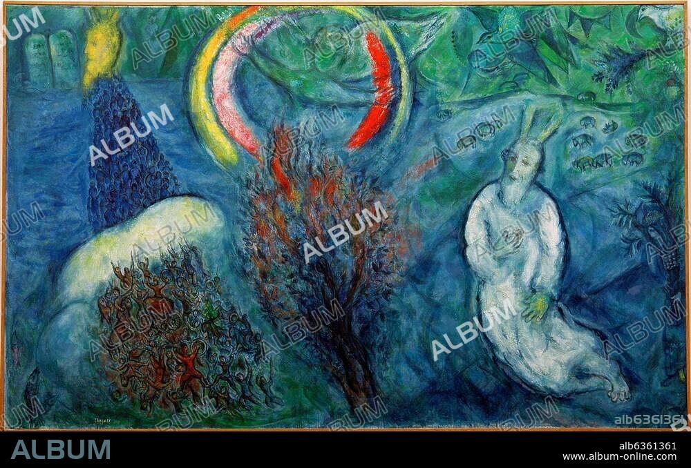 Chagall, Marc 1887-1985. "Moses vor dem brennenden Dornbusch", 1960-1966. Öl auf Leinwand, 195 × 312 cm. Inv. Nr. MBMC 10. Nizza, Musée National Marc Chagall.