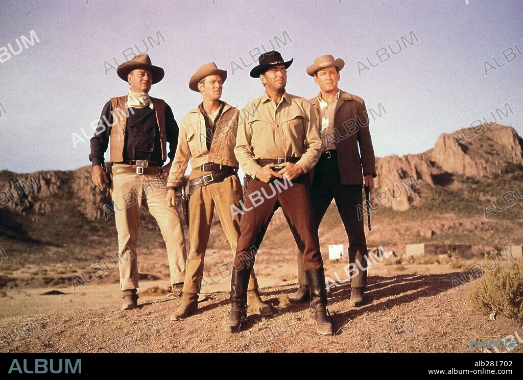 DEAN MARTIN, EARL HOLLIMAN and JOHN WAYNE in THE SONS OF KATIE ELDER, 1965, directed by HENRY HATHAWAY. Copyright PARAMOUNT PICTURES.