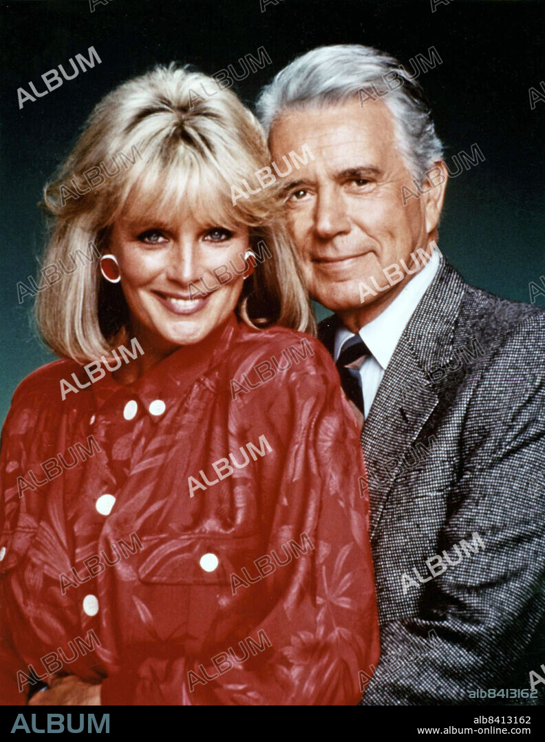 JOHN FORSYTHE and LINDA EVANS in DYNASTY, 1981, directed by DON MEDFORD, JEROME COURTLAND and PHILIP LEACOCK. Copyright Aaron Spelling Productions.