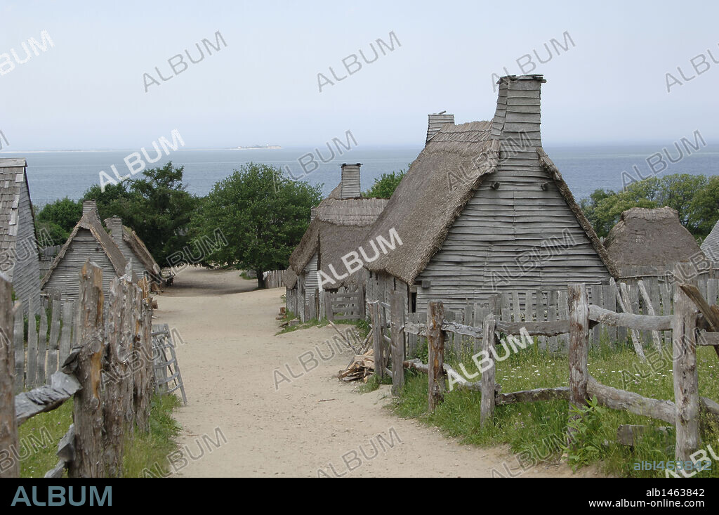 Plimoth Plantation or Historical Museum. Is a living museum in that shows the original settlement of the Plymouth Colony established in the 17th century by English colonists. English village. Plymouth. Massachusetts. United States.