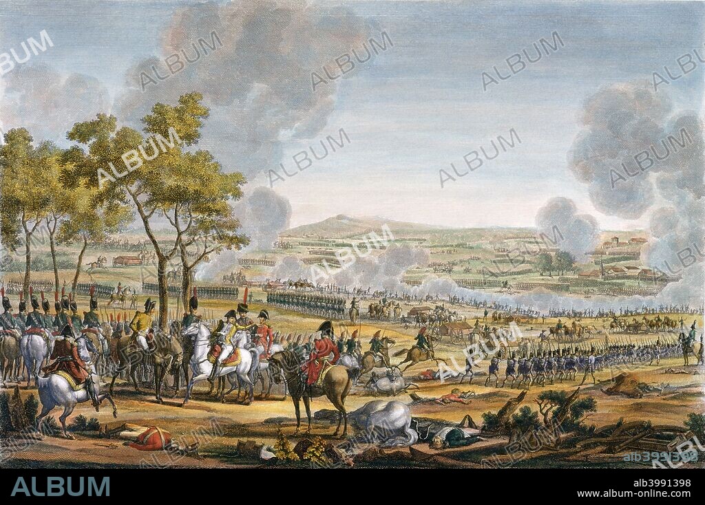The Battle of Wagram, Austria, 7th July 1809. Napoleon defeated the Austrians at Wagram, forcing them to sue for peace four days later and bringing an end to the War of the Fifth Coalition.
