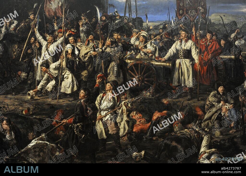 Tadeusz Kosciuszko (1746-1817). General polaco. Kosciuszko en Raclawice, 1888, por Jan Matejko (1838-1893). Kosciuszko dirigió a las tropas polacas contra el Imperio ruso en la Batalla de Raclawice (4 de abril de 1794). Galería de Arte Polaco del siglo XIX (Lonja de los Paños, Sukiennice). Museo Nacional de Cracovia. Polonia.